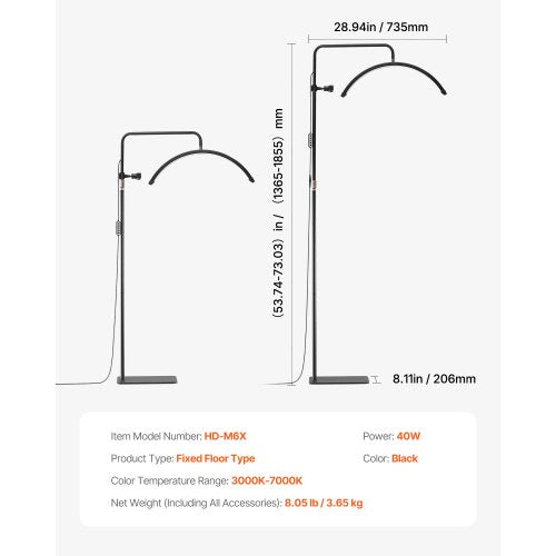 Half Moon Light for Esthetician 23 inch Dimmable LED Floor Lamp Lash Light