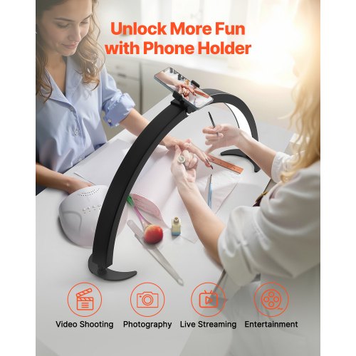 Nail Desk Light 40 W Half Moon Desk Lamp with Phone Holder Adjustable