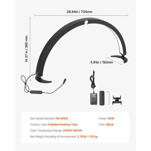 Nail Desk Light 40 W Half Moon Desk Lamp with Phone Holder Adjustable