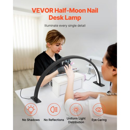 Nail Desk Light 30 W Half Moon Desk Lamp with Phone Holder Adjustable