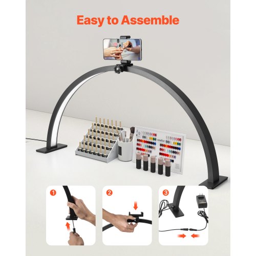 Nail Desk Light 30 W Half Moon Desk Lamp with Phone Holder Adjustable
