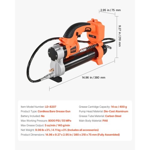Cordless Grease Gun 8000 PSI Max Pressure Electric Grease Gun with LED