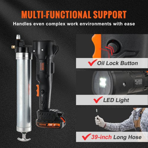 Cordless Grease Gun 20Volt 10000 PSI 39 Long Hose Electric Grease Gun