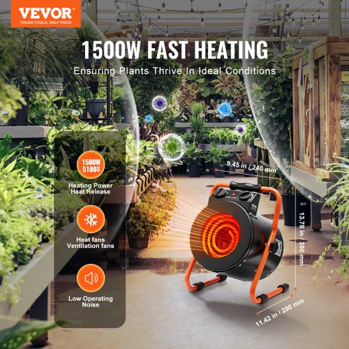 Greenhouse Heater with Thermostat 1500W Fast Heating with Overheat