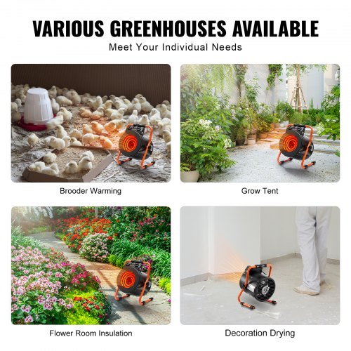 Greenhouse Heater with Thermostat 1500W Fast Heating with Overheat