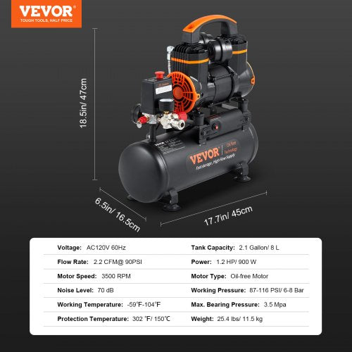 2.1 Gallon Air Compressor 1.2HP 22 CFM90PSI Air Compressors with Max
