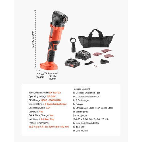 Cordless Oscillating Tool 20V Oscillating Multi Tool Kit with 6 Variable