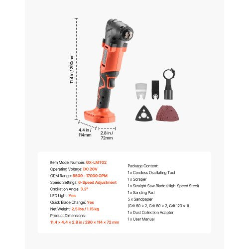 Cordless Oscillating Tool 20V Multitool Oscillating Tool with 6 Variable