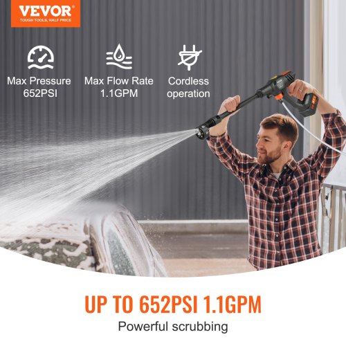 Cordless Pressure Washer 652PSI 11 GPM Portable Power Cleaner Handheld