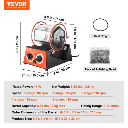 Jewelry Polisher Tumbler 66lbs3kg Capacity Mini Rotary Tumbler Machine