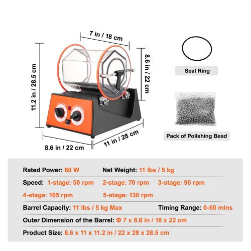 Jewelry Polisher Tumbler 11lbs5kg Capacity Mini Rotary Tumbler Machine