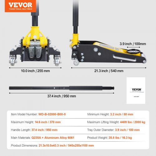 Low Profile Floor Jack 2 Ton Heavy Duty Dual Piston Rapid Pump – 4409 L