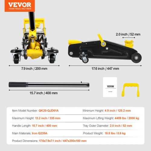 Low Profile Floor Jack 2 Ton Heavy Duty Single Piston Hydraulic Pump – 4409 L