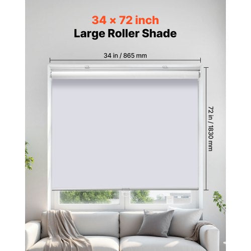 Cordless Roller Shades 34 x 72 in Pull Down Blackout Blinds for Windows