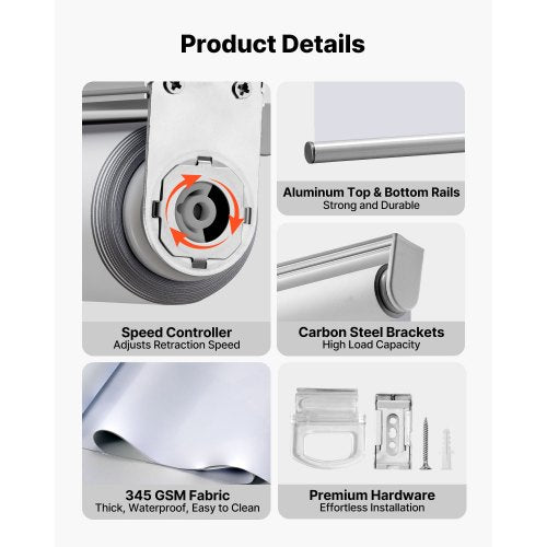 Cordless Roller Shades 34 x 72 in Pull Down Blackout Blinds for Windows