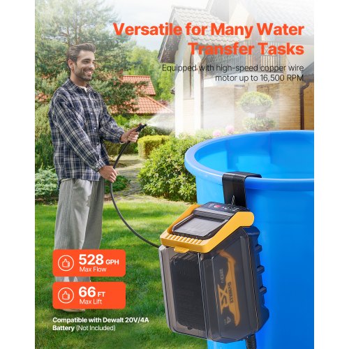 Cordless Submersible Water Transfer Pump 528GPH Portable Sump Pump with G34