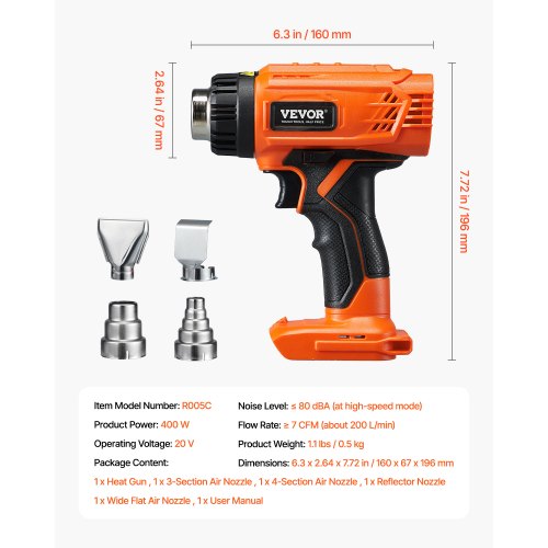 Cordless Heat Gun Hot Air Gun Compatible with DEWALT 20V Lithium Batteries