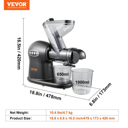 Slow Masticating Juicer 2Speed Mode Cold Press Juicer Machine with Reverse