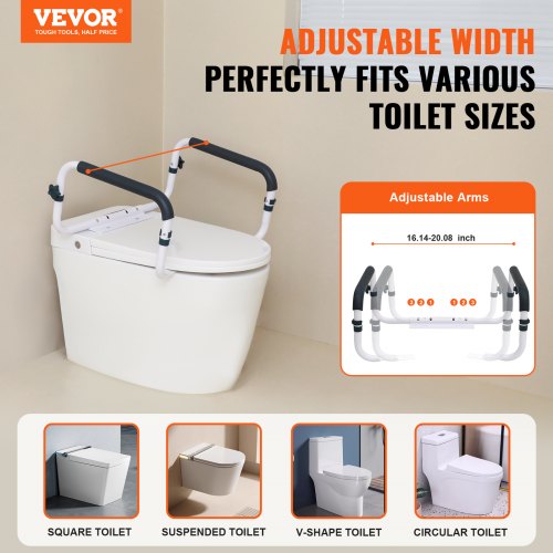 Toilet Safety Rail 300LBS Capacity Toilet Seat Frame Adjustable Width Fit
