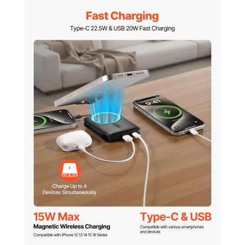 Magnetic Power Bank 10000 mAh Battery Pack Wireless MagSafeCompatible