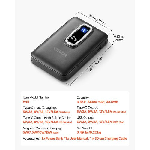 Magnetic Power Bank 10000 mAh Battery Pack Wireless MagSafeCompatible