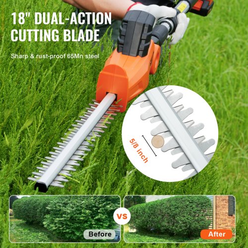 20V Cordless Hedge Trimmer 18 inch Doubleedged Steel Blade Pole Hedge