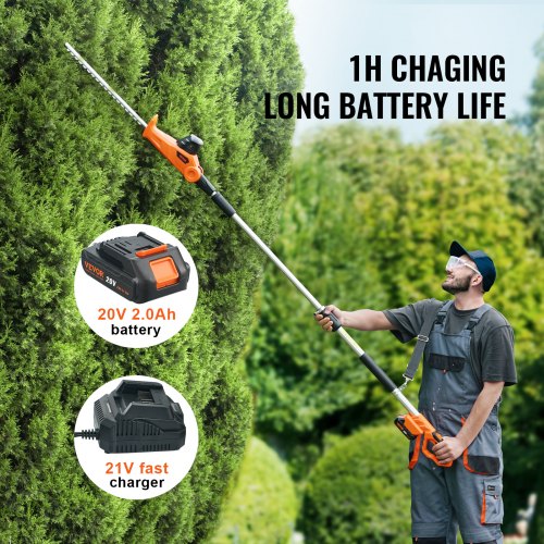 20V Cordless Hedge Trimmer 18 inch Doubleedged Steel Blade Pole Hedge