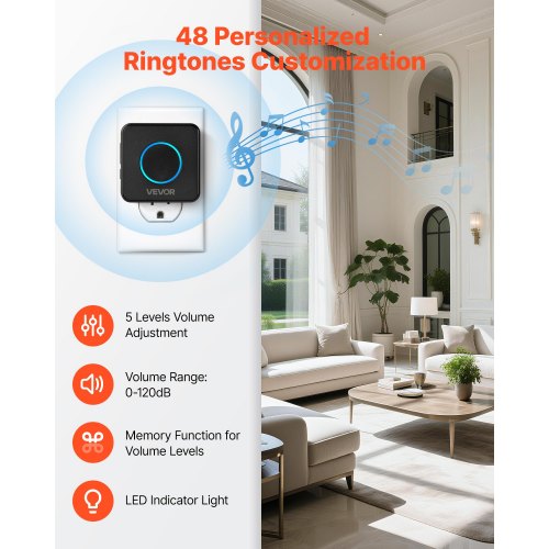 Wireless Doorbell Kit Ip54 Waterproof Door Chime Ranges Up To 1000 Ft 5