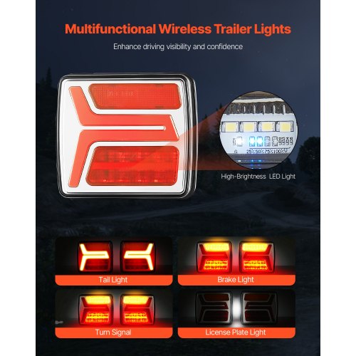 Trailer Lights 2PCS 12V Square LED Magnetic Wireless Trailer Tail Lights