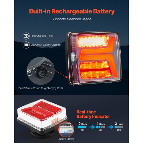 Trailer Lights 2PCS 12V Square LED Magnetic Wireless Trailer Tail Lights