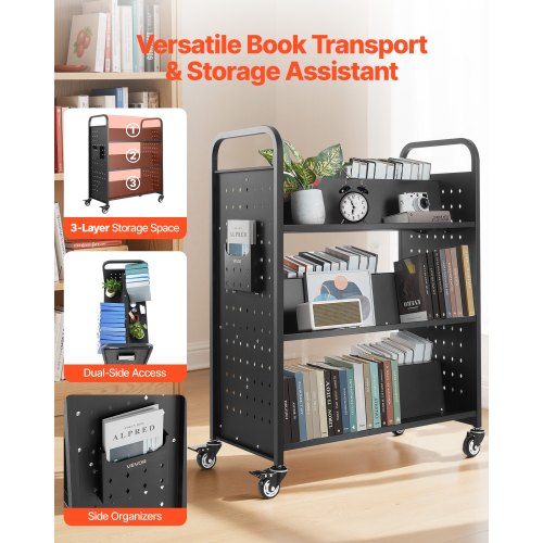 Rolling Library Book Cart 330 lbs Capacity 382 x 203 x 482Inch Library 1