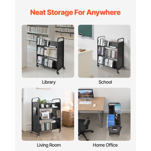Rolling Library Book Cart 330 lbs Capacity 382 x 203 x 482Inch Library 1