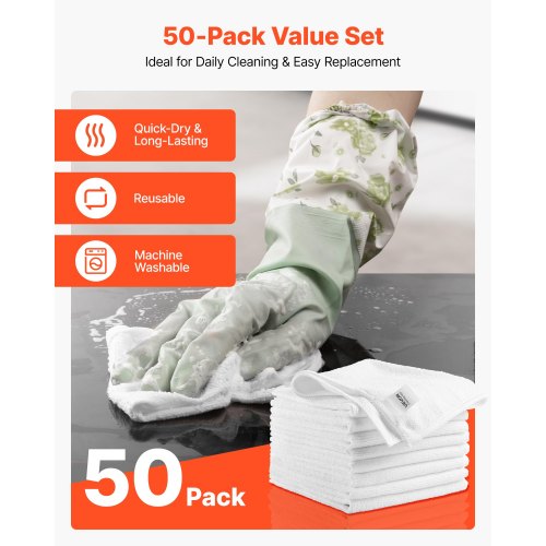 50 Pack White Microfiber Cleaning Cloth 12 x 12 in Premium Microfiber