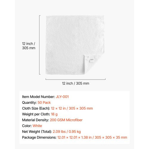 50 Pack White Microfiber Cleaning Cloth 12 x 12 in Premium Microfiber