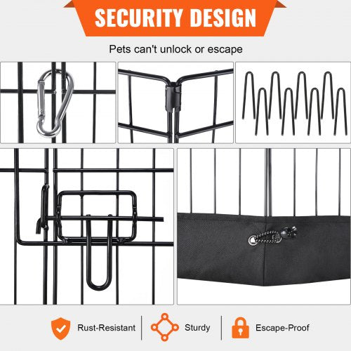 Dog Playpen 8 Panels Foldable Metal Dog Exercise Pen with Bottom Pad 24 H