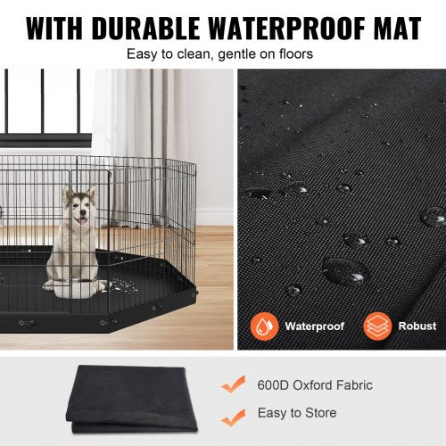 Dog Playpen 8 Panels Foldable Metal Dog Exercise Pen with Bottom Pad 24 H