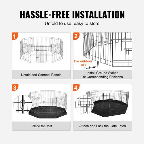 Dog Playpen 8 Panels Foldable Metal Dog Exercise Pen with Bottom Pad 24 H