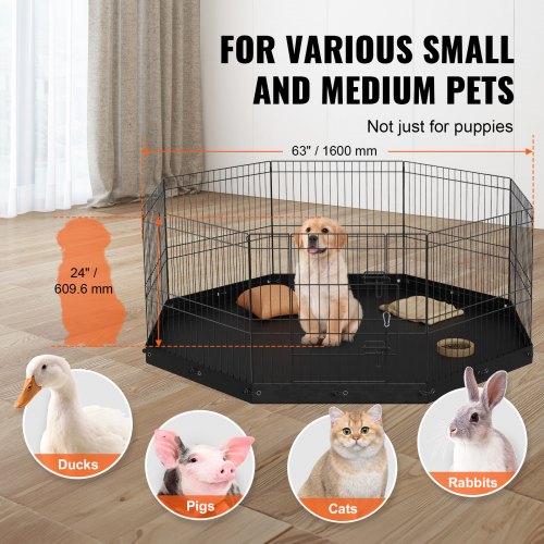 Dog Playpen 8 Panels Foldable Metal Dog Exercise Pen with Bottom Pad 24 H