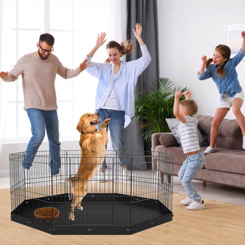 Dog Playpen 8 Panels Foldable Metal Dog Exercise Pen with Bottom Pad 24 H
