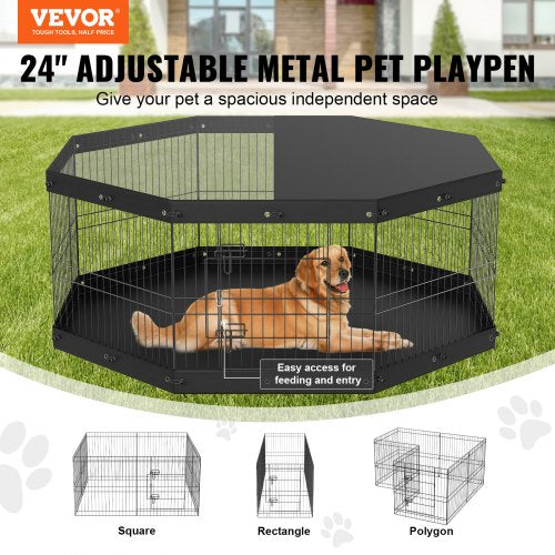 Dog Playpen 8 Panels Foldable Metal Dog Exercise Pen with Top Cover and Bottom