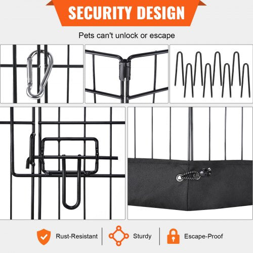 Dog Playpen 8 Panels Foldable Metal Dog Exercise Pen with Top Cover and Bottom