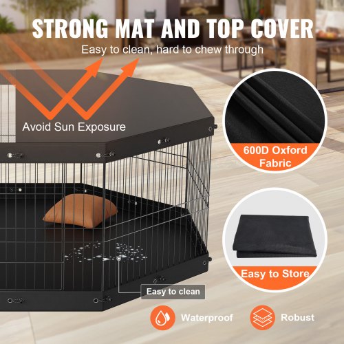 Dog Playpen 8 Panels Foldable Metal Dog Exercise Pen with Top Cover and Bottom