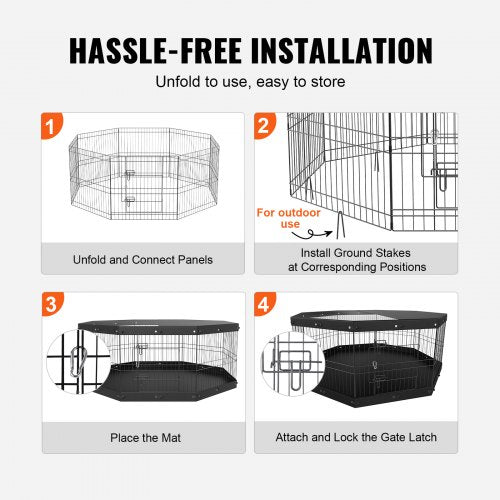 Dog Playpen 8 Panels Foldable Metal Dog Exercise Pen with Top Cover and Bottom