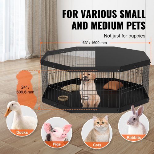 Dog Playpen 8 Panels Foldable Metal Dog Exercise Pen with Top Cover and Bottom