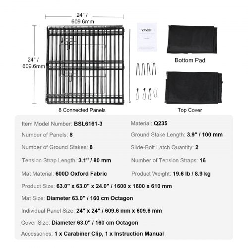Dog Playpen 8 Panels Foldable Metal Dog Exercise Pen with Top Cover and Bottom