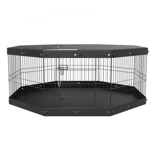 Dog Playpen 8 Panels Foldable Metal Dog Exercise Pen with Top Cover and Bottom