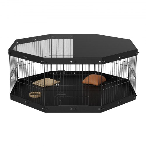 Dog Playpen 8 Panels Foldable Metal Dog Exercise Pen with Top Cover and Bottom