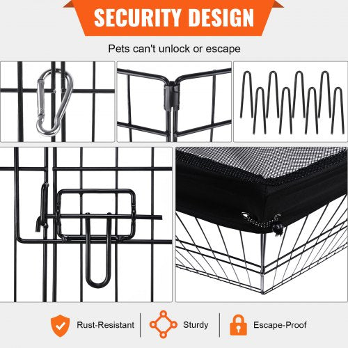 Dog Playpen 8 Panels Foldable Metal Dog Exercise Pen with Top Cover 24 H