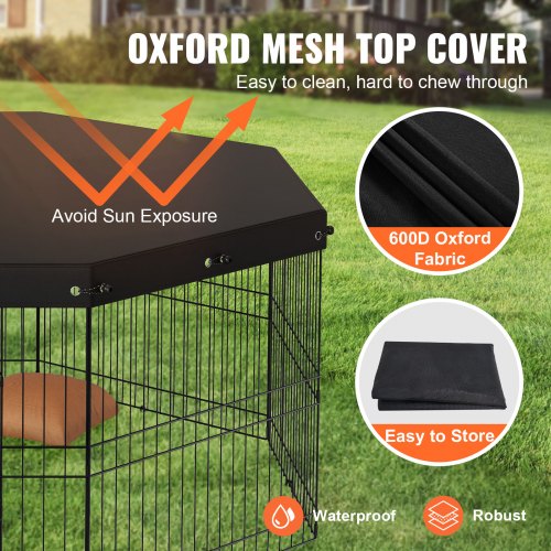Dog Playpen 8 Panels Foldable Metal Dog Exercise Pen with Top Cover 24 H