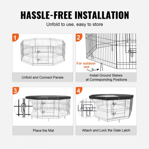 Dog Playpen 8 Panels Foldable Metal Dog Exercise Pen with Top Cover 24 H